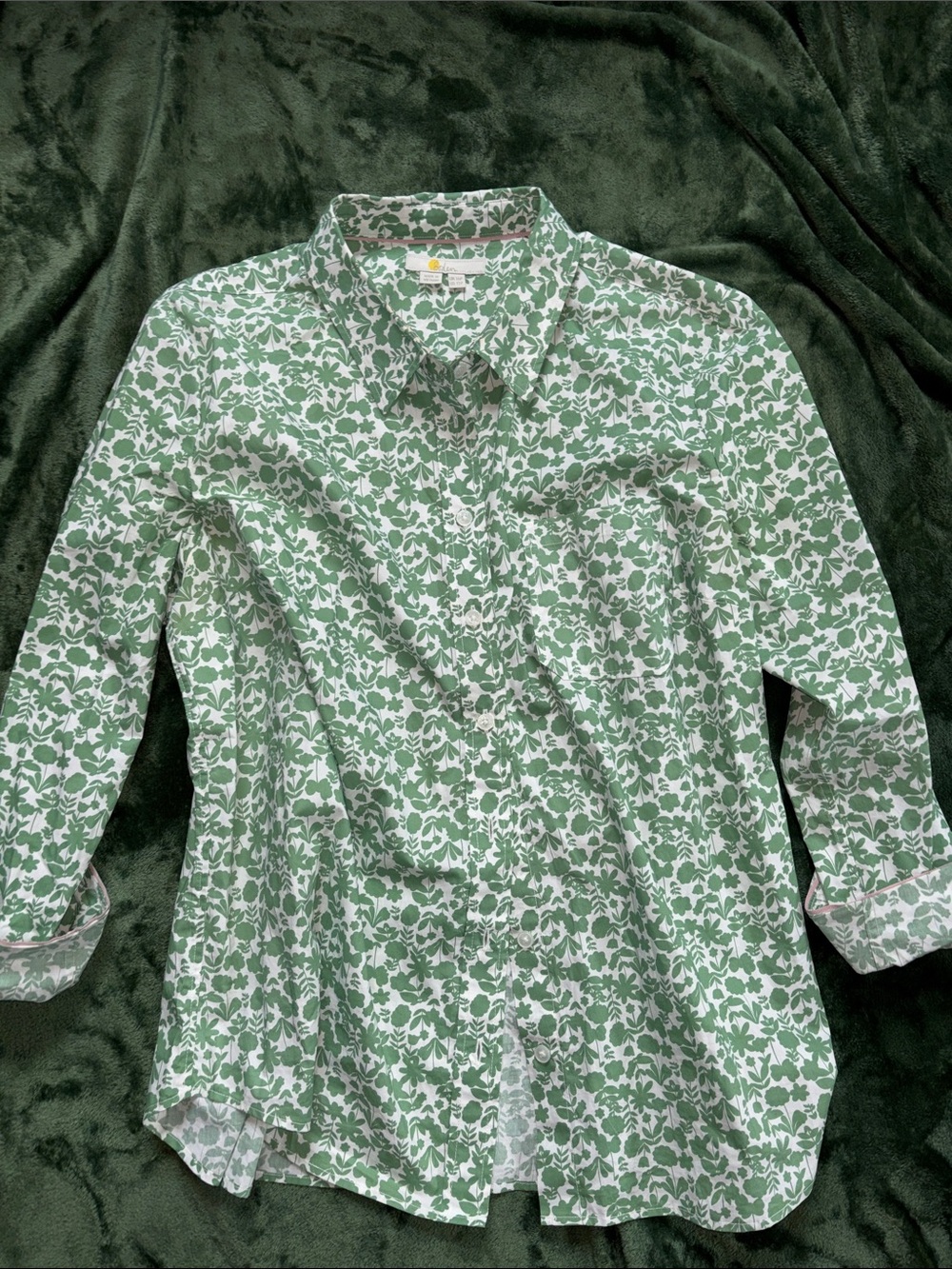 Green and White Floral Button-Up Shirt